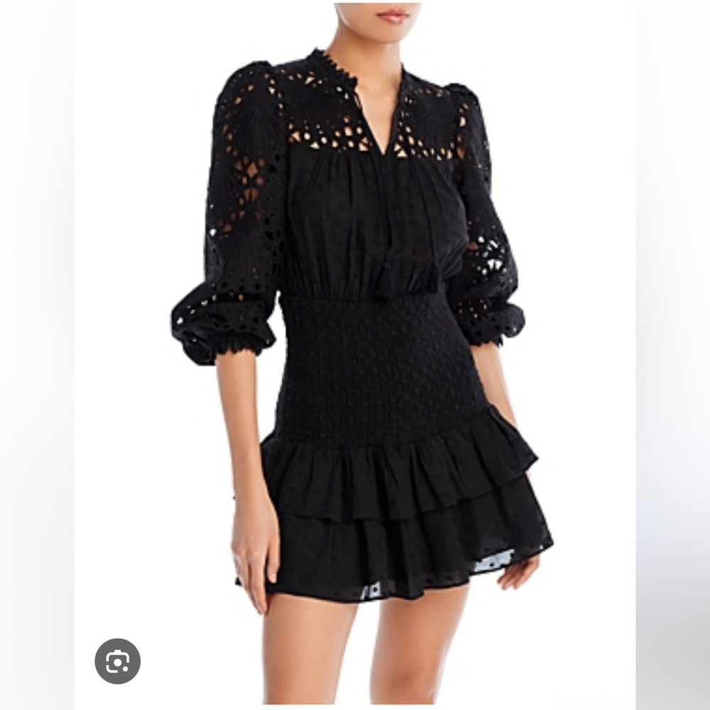 AQUA Smocked Eyelet Mini Dress